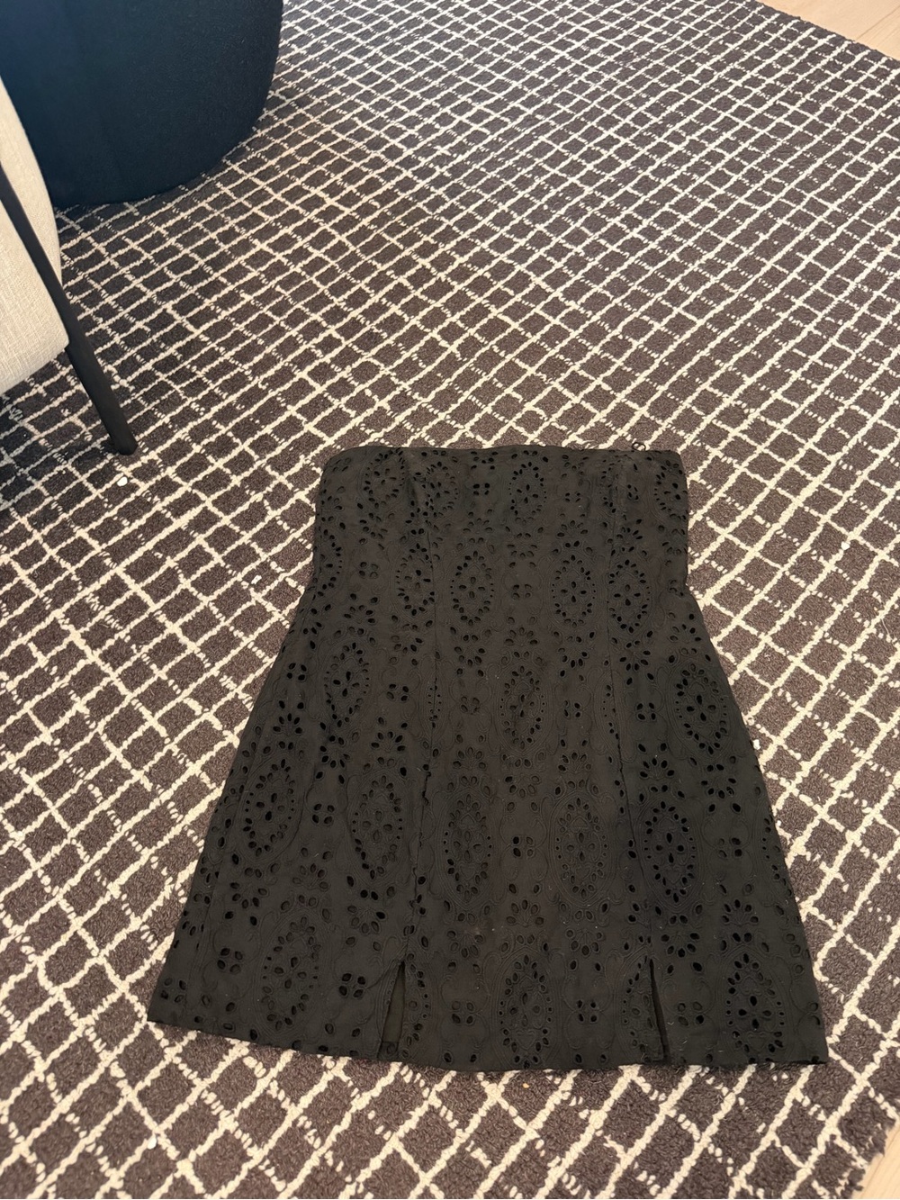 Women's Black Eyelet Mini Dress - Strapless